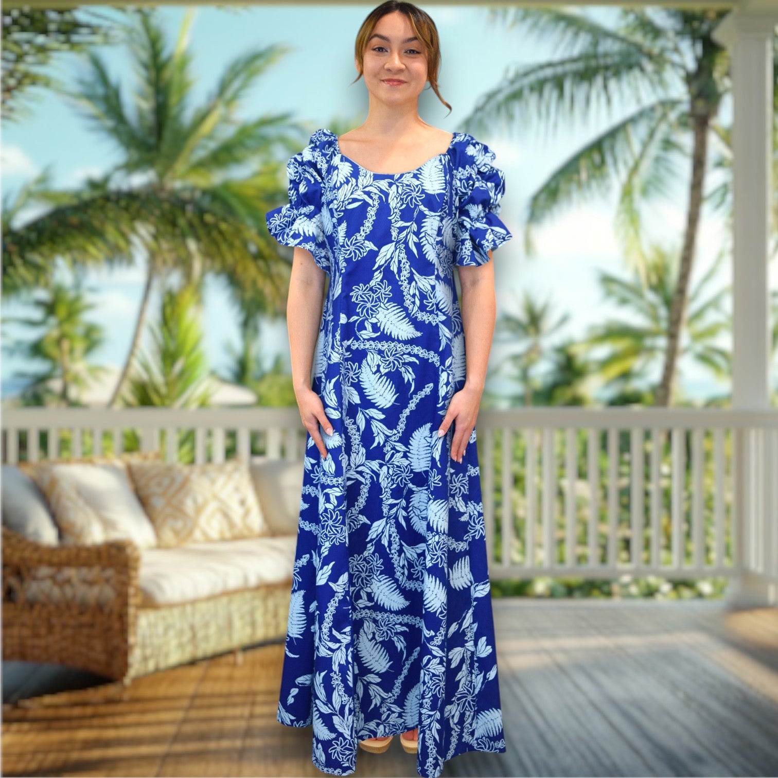 Blue Hawaiian Maxi Dress With Sleeves Blue Hawaii Maxi Dress: Women's Tropical Island Milk Silk Blue Hawaiian Maxi Dress With Sleeves Blue Hawaii Maxi Dress: Women's Tropical Island Milk Silk
