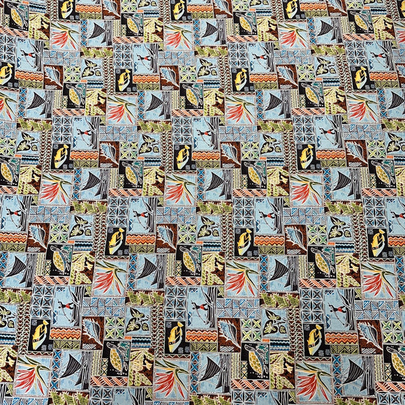 Light Blue Traditional Polynesian Pattern Gift Wrapping Fabric / Furoshiki