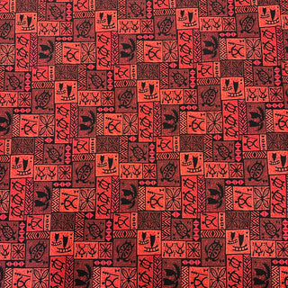 Vintage Polynesian Print Fabric /  Red -1223FB-RED3
