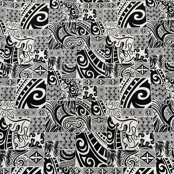 Tapa Hawaiian Print Fabric 100%Cotton/ Black and White