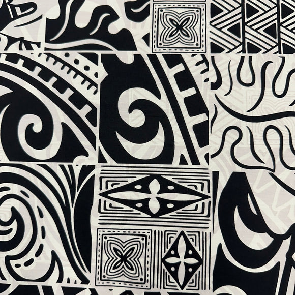 Tapa Hawaiian Print Fabric 100%Cotton/ Black and White