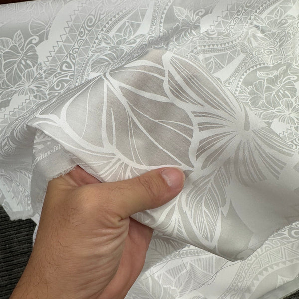 White Hibiscus Hawaiian Print Fabric Polycotton -1223FB-WH2
