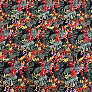 Tropical Leaf & Floral Hawaiian Print Fabric / Black Background -1223FB-BL5