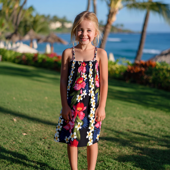 Orchid & Plumeria Matching Outfits in Navy – For Couples & Families