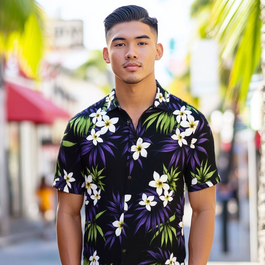 1950s Vintage Hawaiian Shirts Black Aloha Shirt All Black