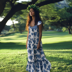Blue Gingham Hawaiian Muumuu Dress Ohia Lehua