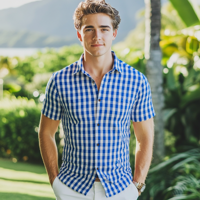 Blue Palaka Hawaiian Shirt