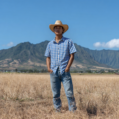 Blue Palaka Hawaiian Shirt