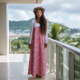 Blush Blossom Muumuu – White Eyelet & Maile Puakenikeni Print