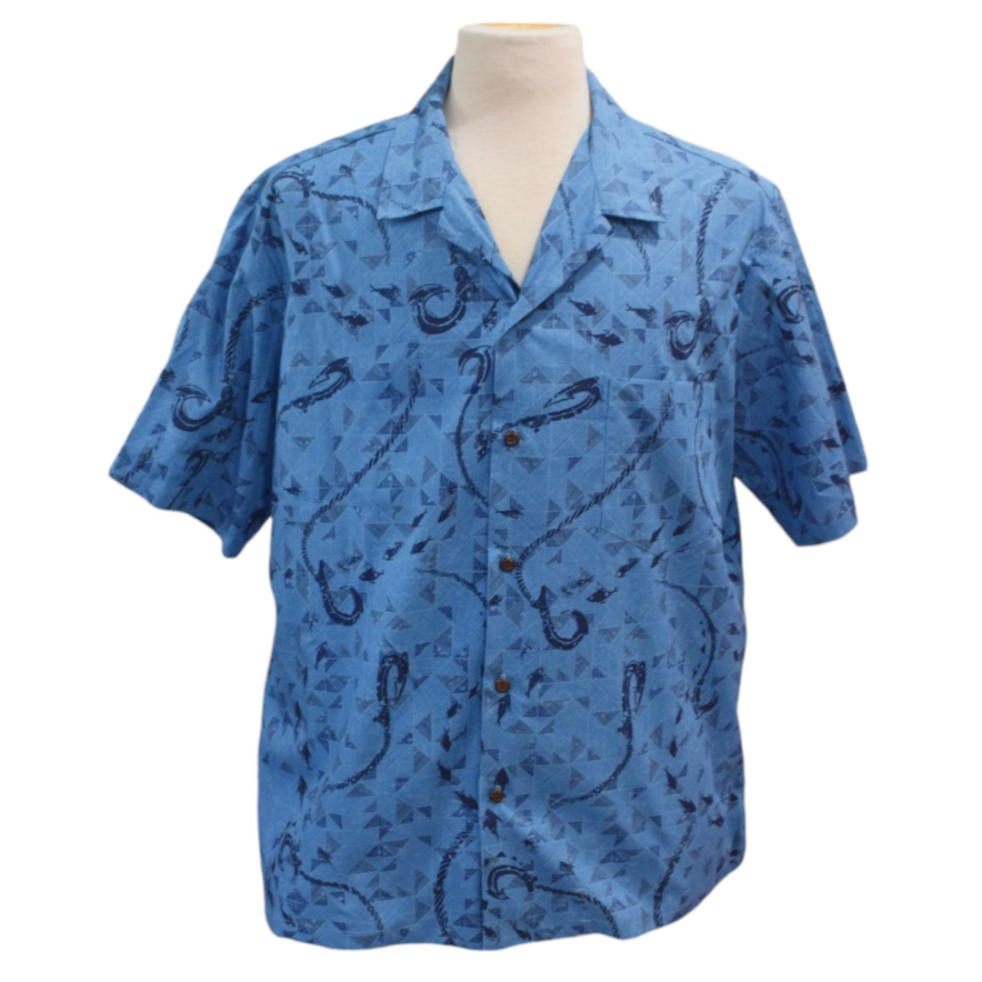 blue polynesian fish hook Fish Hook Lucky Print Hawaiian Shirt