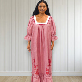 Gingham Lace Trim Muumuu Dress