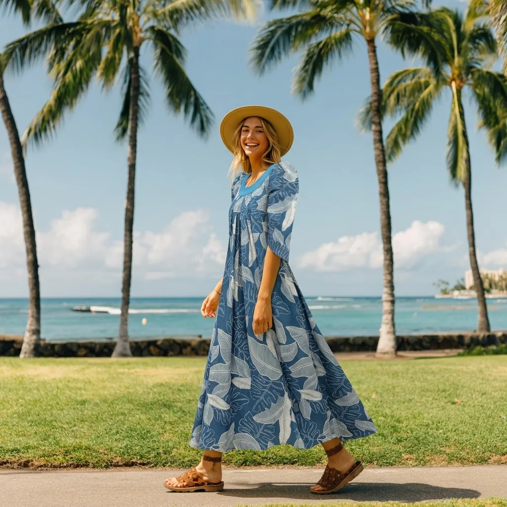 Green Tropical Leaf Muumuu with Velvet Yoke MR144 | Muumuu Mall by