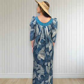 Green Tropical Leaf Muumuu Velvet Yoke