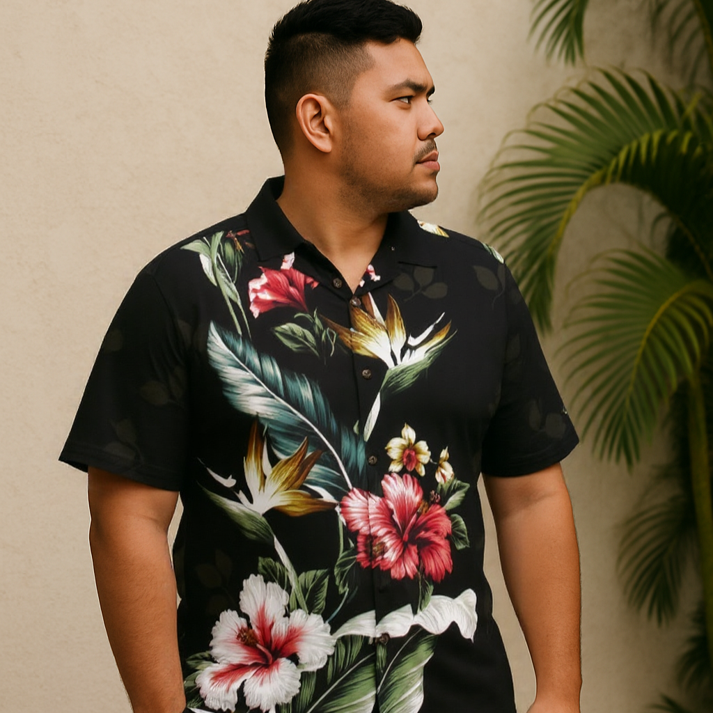 Large Hibiscus Flower Aloha Shirt | Black | Muumuu Mall by Muumuu