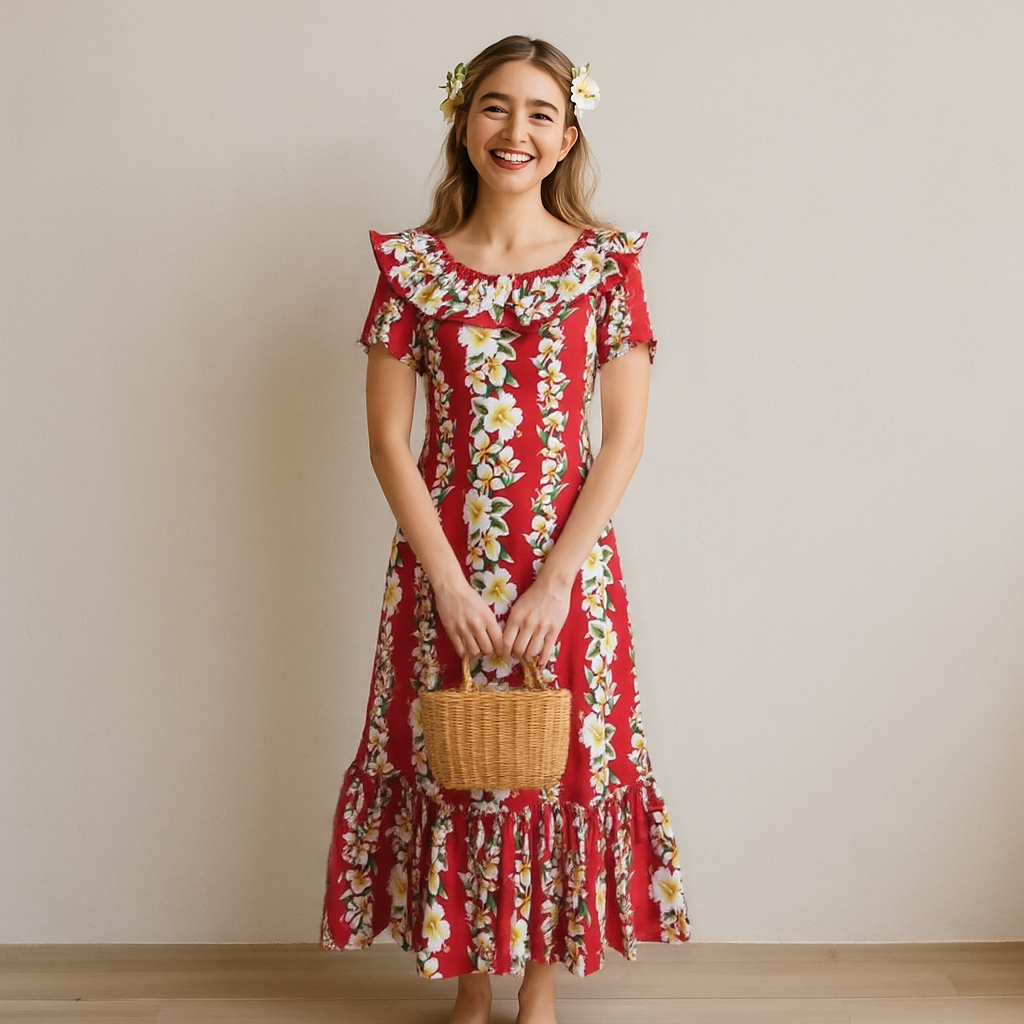 Hibiscus Full Length Muumuu Blue ＆ Red Muumuu Mall by Muumuu