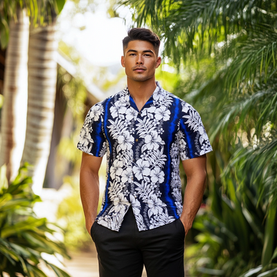 Hibiscus Luau Aloha Shirt  Blue