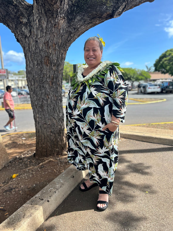 MikaLynn Rayon 3/4 Sleeve Muumuu With Velvet Yoke and A-Line Flare at Skirt