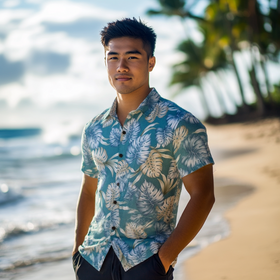 Light Green Leafy Print Hawaiian Shirt