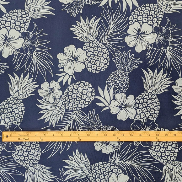 NavyFabricwithHibiscusandPineapplePrint