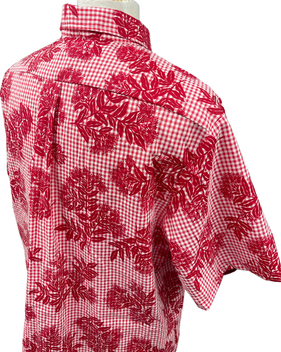 Mens Aloha Shirt Hand Printed Red