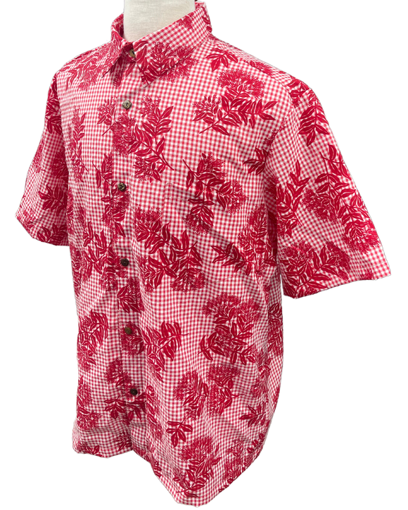 Mens Aloha Shirt Hand Printed Red