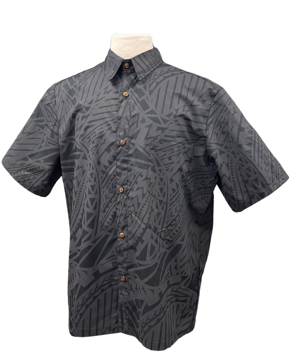 Mens Aloha Shirt Tribal in Charcoal
