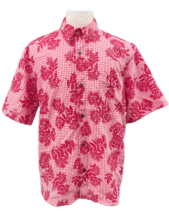 Mens Aloha Shirt Hand Printed Red