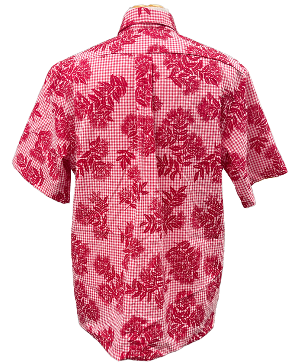 Mens Aloha Shirt Hand Printed Red