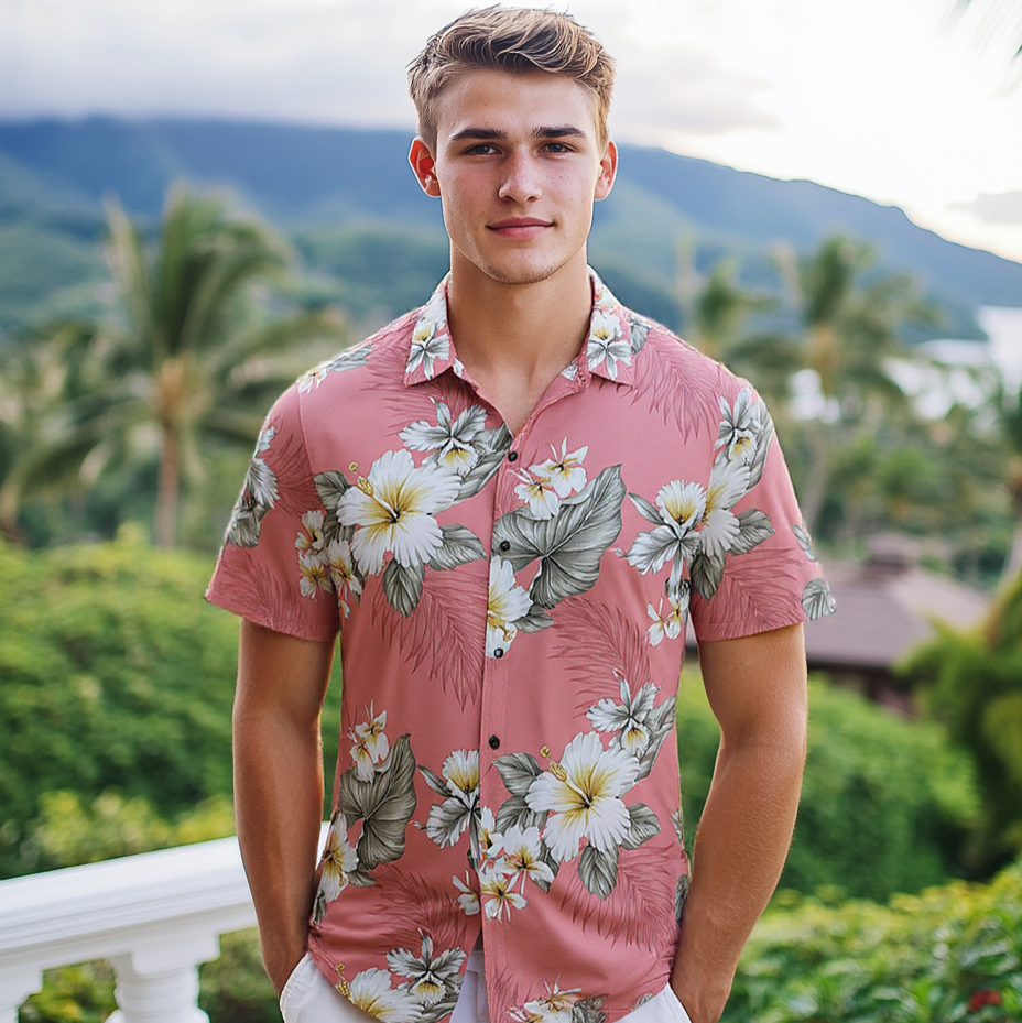peach dress shirt Peach Color Hibiscus Hawaiian Shirt S