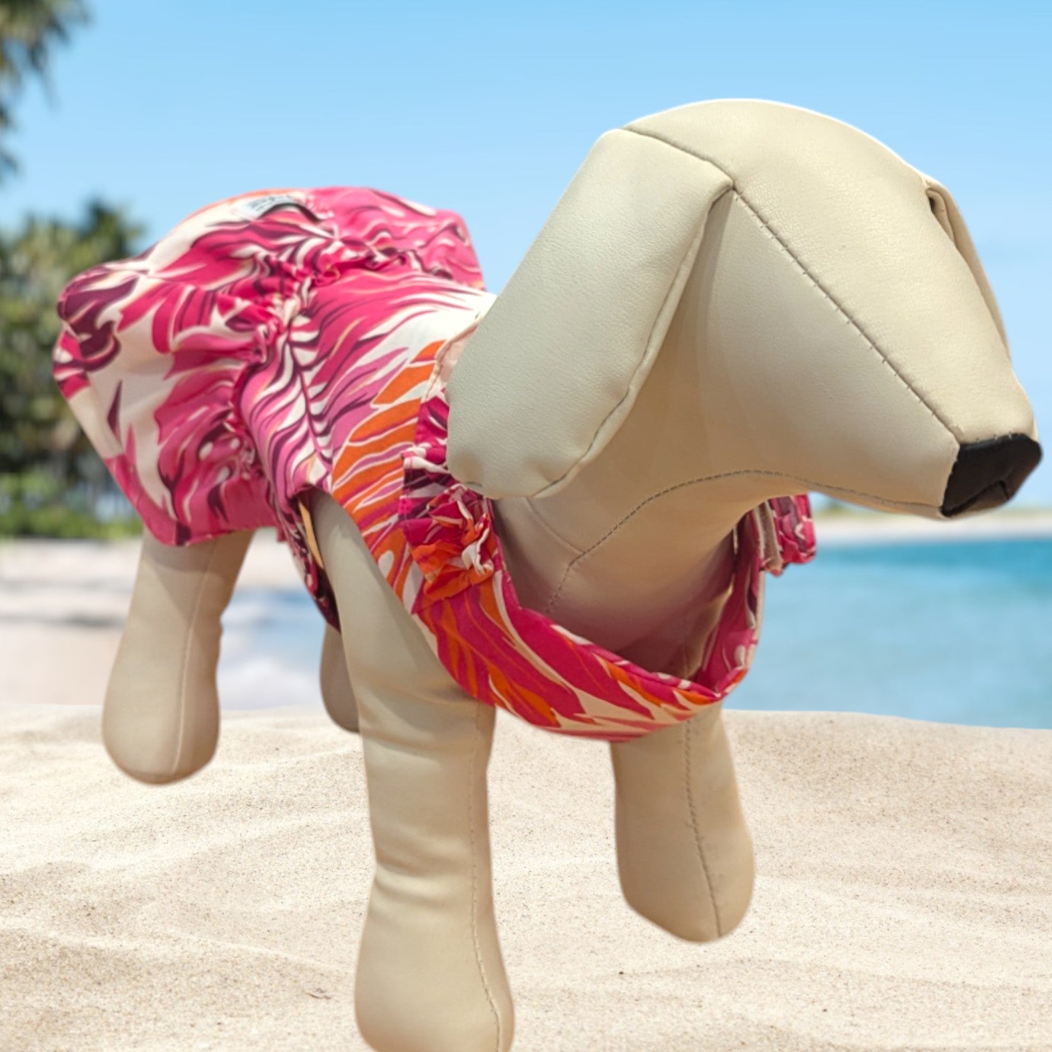 Island Charm: Pink & Orange Monstera Hawaiian Dog Dress