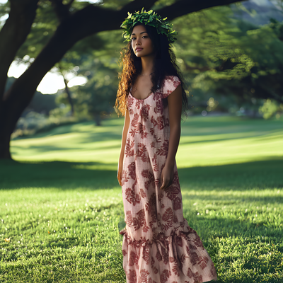 Red Gingham Hawaiian Muumuu Dress Ohia Lehua