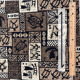 Vintage Polynesian Print Fabric / Brown - 0