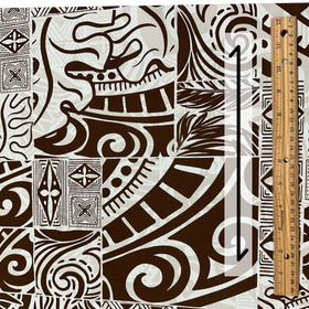Tapa Hawaiian Print Fabric 100%Cotton/ Brown and White - 0