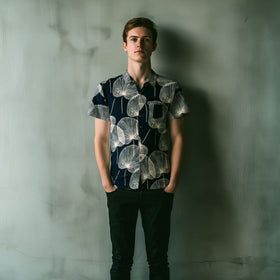 Buy black Rayon Hawaiian Shirt with Palm Leaf Loulu Design