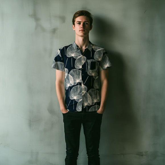 Rayon Hawaiian Shirt with Palm Leaf Loulu Design