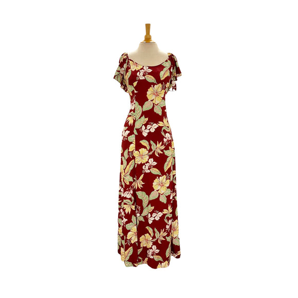 Red Hibiscus Flare Sleeve Rayon Dress