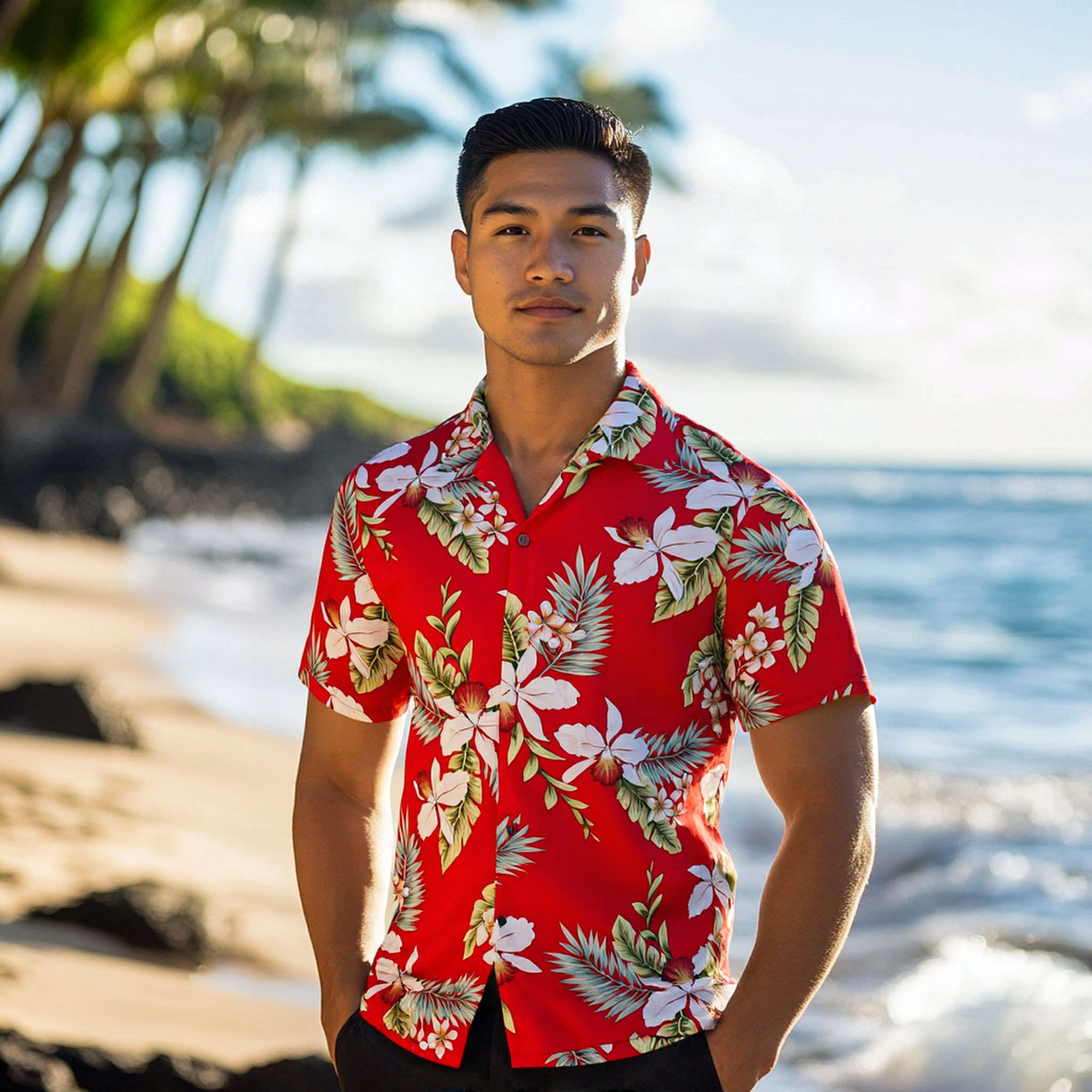 White Orchid Floral Print Shirt | Red | Muumuu Mall by Muumuu Rainbow