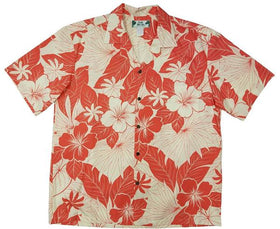 White and Peach Color Tiare Flower and Hibiscus Hawaiian Shirt - 0