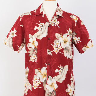 Hibiscus Cotton Aloha Shirt | Red - Muumuu Outlet