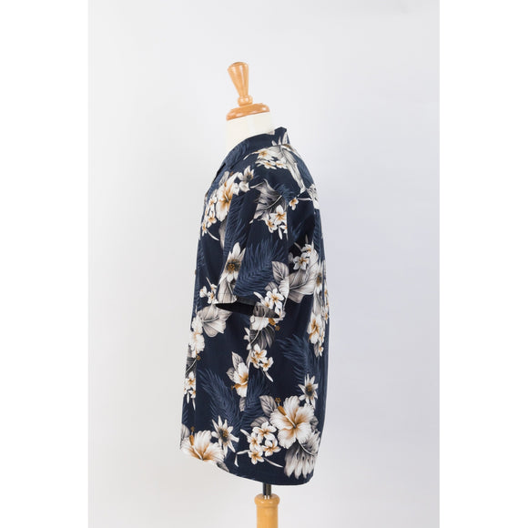 Hibiscus Cotton Aloha Shirt | Navy Blue - Muumuu Outlet