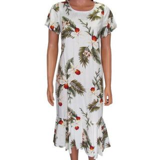 white hibiscus print dress