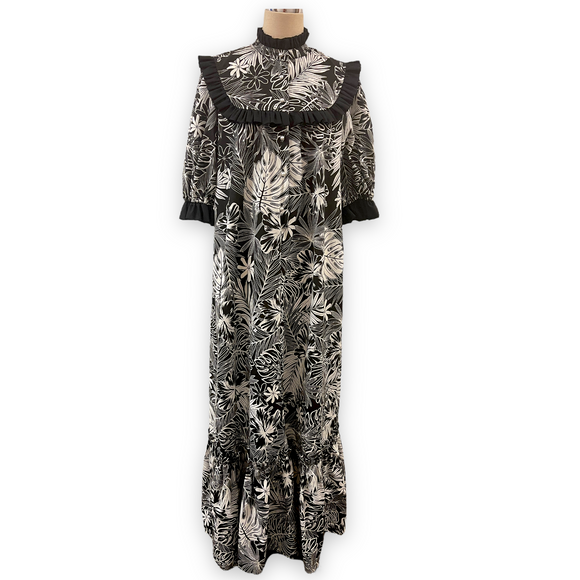 Tiare Hibiscus High Neck Style Black Muumuu 8221