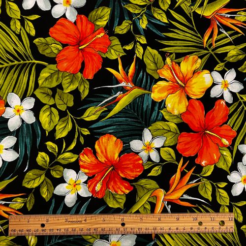 Yellow, Orange Hibiscus with Plumeria | Black