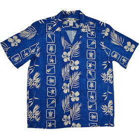 Hawaiian Motif Paradise Rayon Shirt | Blue - Muumuu Outlet