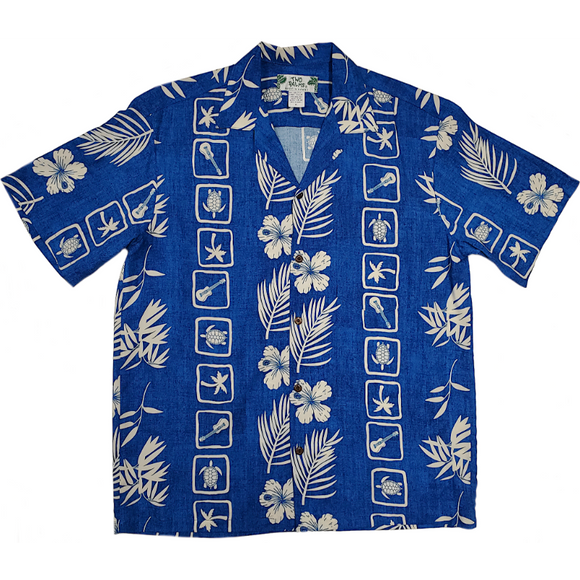 Hawaiian Motif Paradise Rayon Shirt | Blue - Muumuu Outlet