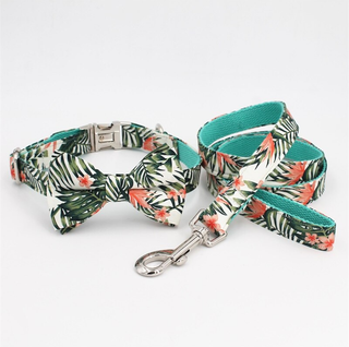 Hawaiian Palm Leaf Bow Tie for Dog | Pet Collar, Leash, Tie 3Pc Set | Green - Muumuu Outlet