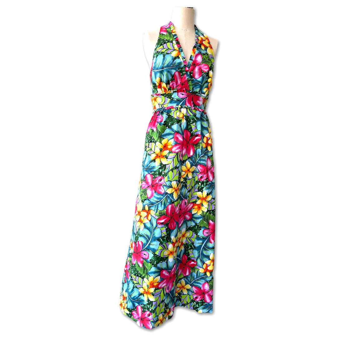 summer dress tropical Blue & Green Print Strapless Maxi - Sky to Moon - Vacation Dress Floral. Solis Tropical Print One Shoulder