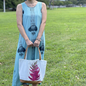 Sabado Design Sleeveless A Line Dress - Navy Tree on Light Blue - Muumuu Outlet