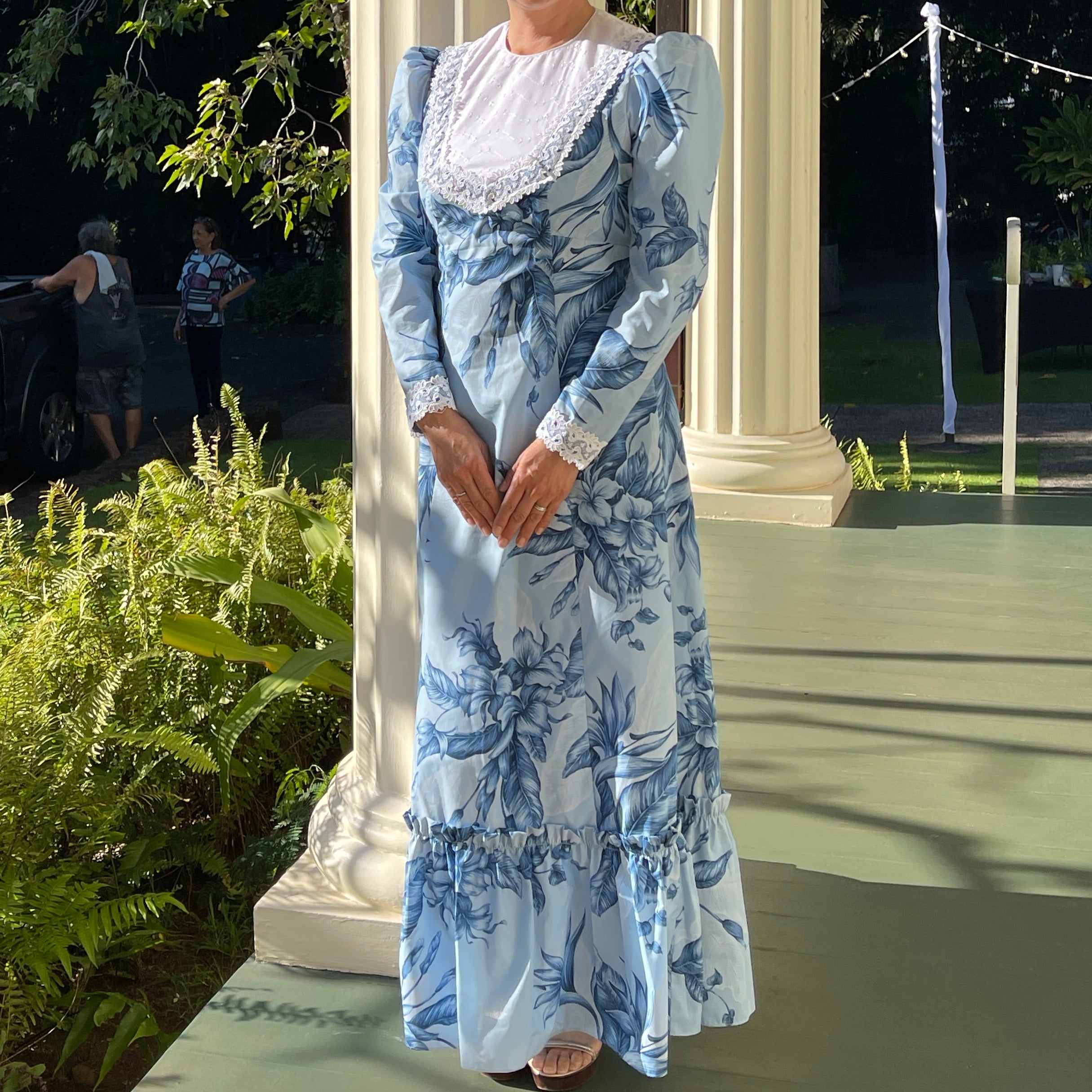 Sleeve Vintage Luau Dress Vintage Blue White Lace Trim Vintage