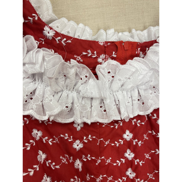 Red Muumuu Dress with White Lace Trim | Eyelet Red 6303